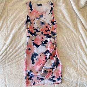 Nicole Miller Pink and Navy Floral Midi Dress